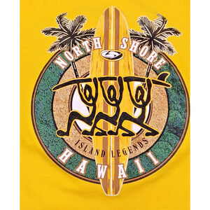 Alstyle Apparel MEN M T-Shirt Yellow Crewneck North Shore Hawaii Island Legend